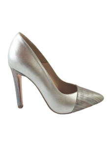 Pantofi stiletto argintii, piele naturala, Diane Marie