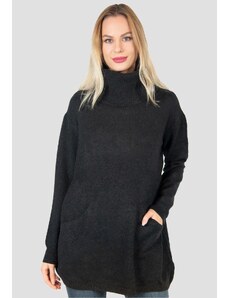 Urbanelle Pulover negru din tricot cu guler inalt si buzunare