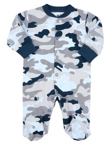NINI Pijama intreaga cu talpa, bumbac organic 100%, baieti, Army Navy