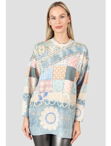 Urbanelle Bluza cu maneca lunga tricotata cu nuante colorate si diferite imprimeuri