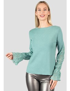 Urbanelle Bluza turcoaz eleganta din tricot cu maneci lungi stil clopot