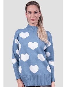 Urbanelle Pulover tricotat albastru cu inimi imprimate