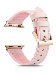 RYB Curea Apple Watch Piele si Silicon Light Pink 45 44 42mm