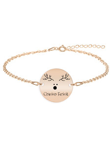 BijuBOX Deer - Bratara personalizata din argint 925 placat cu aur roz - Craciun Fericit