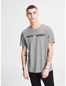 Tricou gri melanj cu print Jack & Jones