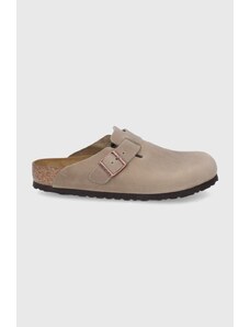 Birkenstock papuci din piele Boston SFB bărbați, culoarea maro