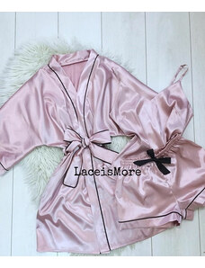 Lace is more Set de pijama din satin roz cu halat