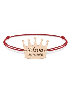 BijuBOX King - Bratara snur cu talisman din argint 925 placat cu aur roz personalizata cu text - coroana