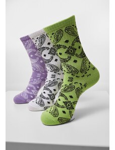 Şosete // Urban classics Bandana Pattern Socks 3-Pack white+lilac+lime