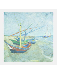 Shopika Esarfa patrata cu o singura fata imprimata dupa reproducerea unui tablou cu barci pe plaja