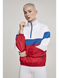 Jachetă pentru femei // Urban classics Ladies 3-Tone Stand Up Collar Pull Over Jacket white/firered/brightblue