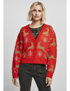 Pulover pentru femei // Urban classics Ladies Short Oversized Christmas Cardigan red/gold