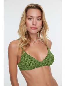 Top bikini triunghi texturat Trendyol Green Gingham