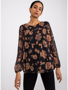 Fashionhunters Black and camel blouse with viscose Liana