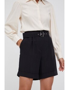 Woolrich pantaloni scurți femei, culoarea negru, uni, high waist CFWWSH0020FRUT3043-100