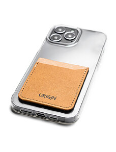 Origin Card holder din piele naturala reciclata, autoadeziv, pentru telefon, maro nature