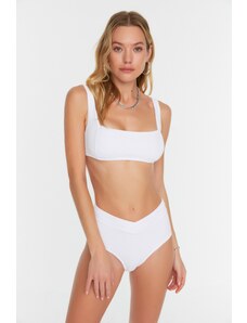 Trendyol White V-Cut, pantaloni de bikini texturați cu talie înaltă cu picioare normale