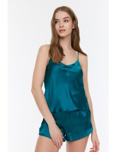 Trendyol Emerald Green Satin Woven Pajamas with Back Detail