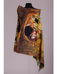 Shopika Esarfa subtire din bumbac imprimata cu reproducere dupa Sarutul lui Klimt