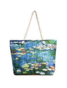 Shopika Geanta de plaja din material textil, cu reproducerea dupa Nuferii de Claude Monet