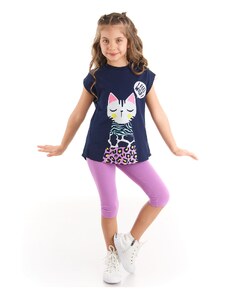 mshb&g Forest Cat Girl's T-shirt Lilac Tights Set