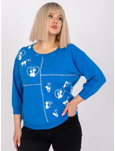 Fashionhunters Dark blue blouse plus size with Margeret patch