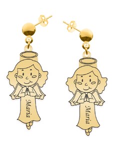 BijuBOX Little Angel - Cercei personalizati fetita ingeras cu tija din argint 925 placat cu aur galben 24K