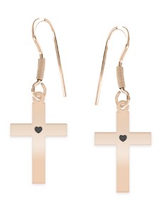BijuBOX Crux - Cercei personalizati cruce cu tortita deschisa din argint 925 placat cu aur roz