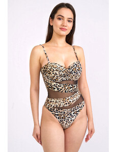 embody Costum de baie dama, intreg, imprimeu Animal print-Leopard, cu snur reglabil, maro, Savana