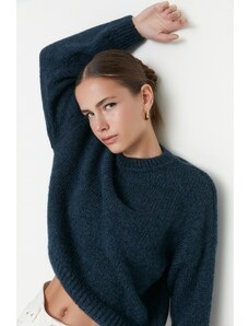 Trendyol Blue Wide Fit Soft Textured Basic Knitwear Pulover