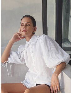 Luciee Ruffle Short Sleeve Blouse - White Puff Sleeve