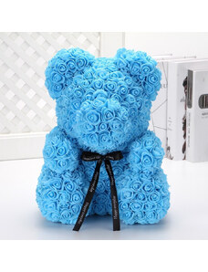 FashionForYou Ursulet Floral Teddy Bear din Trandafiri de spuma 40 cm, in cutie cadou (Culoare: Albastru)