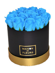 FashionForYou Aranjament floral Trandafiri parfumati de sapun, in cutie neagra Luxury (Culoare: Albastru)