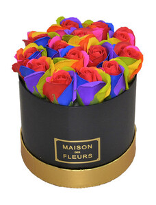 FashionForYou Aranjament floral Trandafiri parfumati de sapun, in cutie neagra Luxury (Culoare: Multicolor)