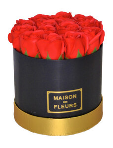 FashionForYou Aranjament floral Trandafiri parfumati de sapun, in cutie neagra Luxury (Culoare: Rosu)