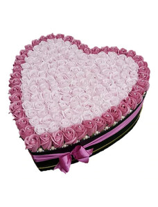 FashionForYou Aranjament floral personalizat, aniversare, cutie inima neagra cu 125 trandafiri de sapun (Culoare: Alb-Negru)