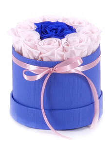FashionForYou Aranjament floral Special One, cutie rotunda cu funda si trandafiri de sapun (Culoare: Roz-Pal)