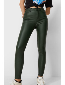 FashionForYou Pantaloni Dallas, din piele ecologica, cu talie inalta si push-up, Verde (Marime: XS)