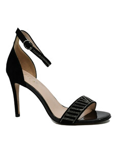 Sandale de seara Epica, negre din piele intoarsa cu cristale argintii OTR65