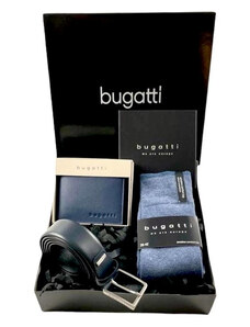 Set cadou bărbați, Bugatti, portofel, curea, șosete, albastru