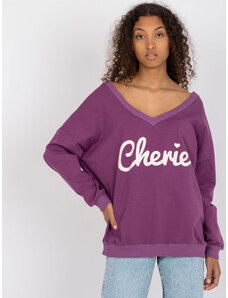 Fashionhunters Purple cotton sweatshirt with printed V-neck