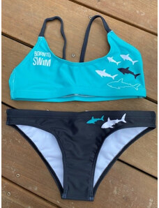 Costum de baie de damă borntoswim sharks bikini black/turquoise m