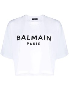 Balmain cropped logo-print T-shirt - White