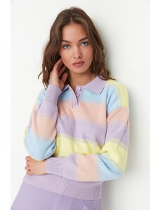 Trendyol Blue Color Block Polo Guler Knitwear pulover