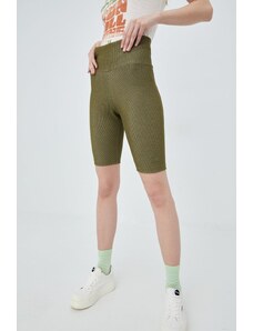 adidas Originals pantaloni scurți Trefoil Moments HF2105 femei, culoarea verde, uni, high waist HF2105-FCOLI/ALML