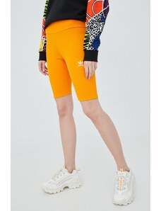 adidas Originals pantaloni scurți Adicolor HF7483 femei, culoarea portocaliu, cu imprimeu, high waist HF7483-BORANG