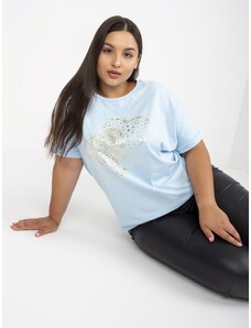 Fashionhunters Light blue plus size t-shirt with printed design