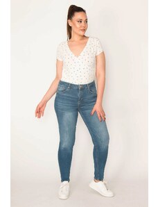 Şans Women's Plus Size Blue 5 Pocket Lycra Skinny Jeans