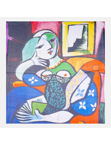 Shopika Esarfa patrata cu o singura fata imprimata cu reproducerea dupa Fata in fata oglinzii a lui Picasso