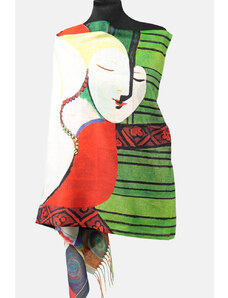 Shopika Esarfa cashmere cu fir de lurex, doua fete imprimata cu reproducere dupa Visul lui Picasso